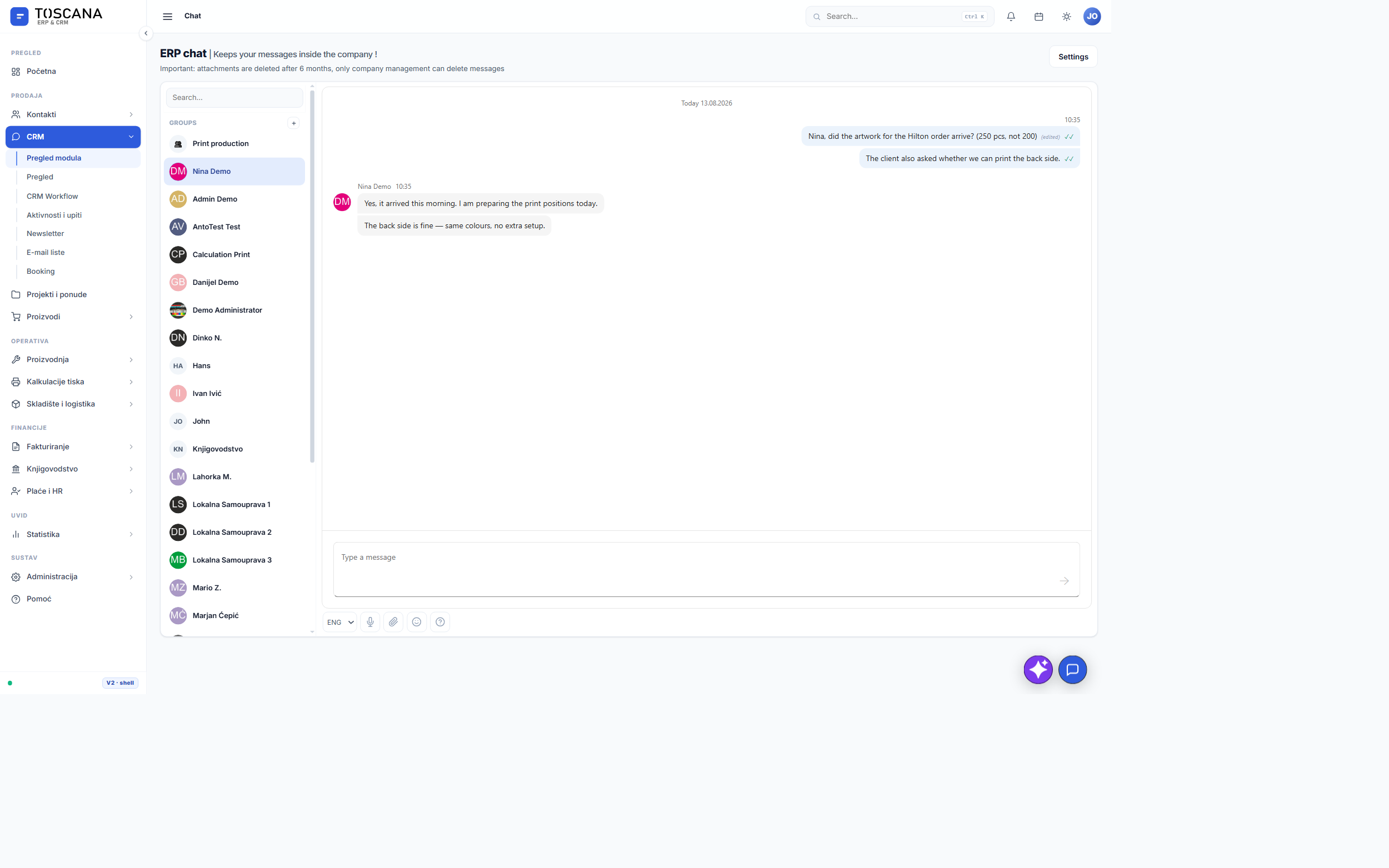ERP chat — razgovor s djelatnikom