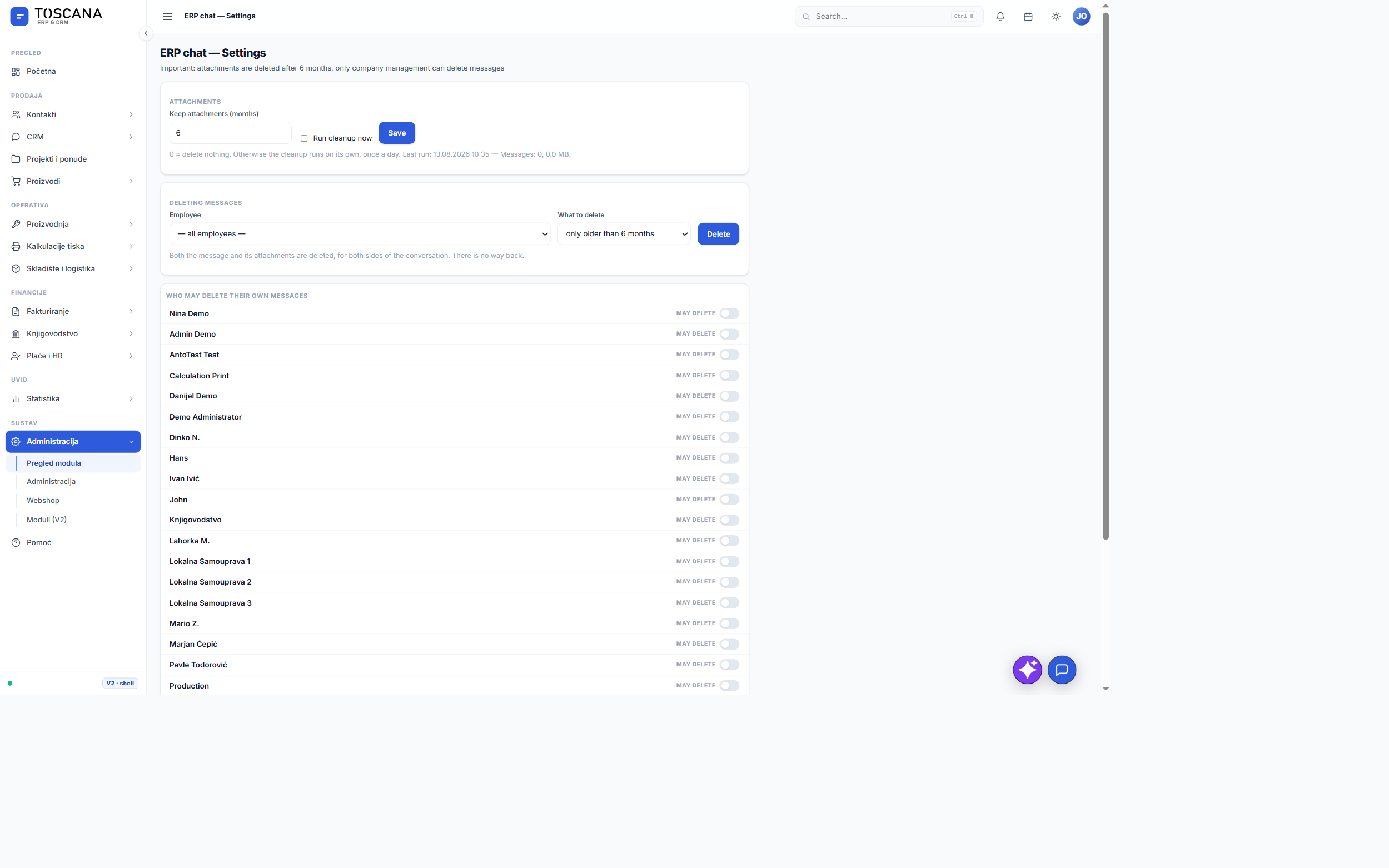 Administracija → Chat