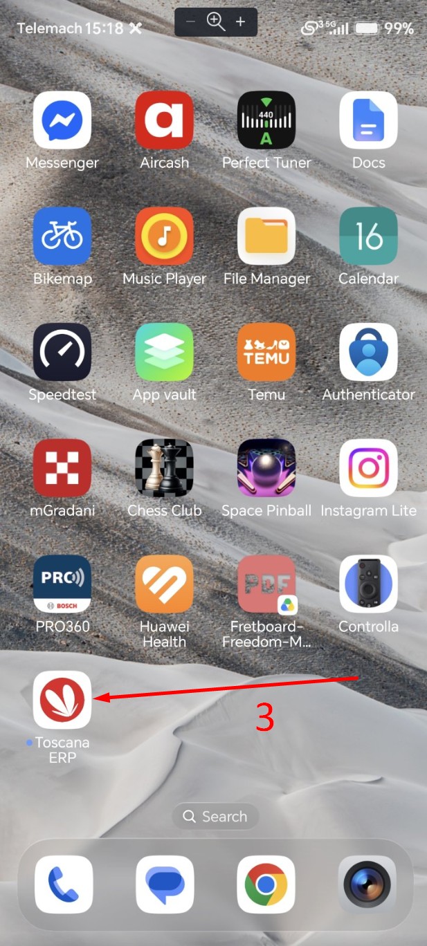 Ikona ERP-a na početnom zaslonu mobitela