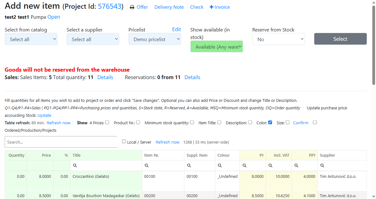 Cjenik dropdown i Uredi link